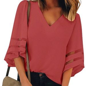 New Bell Sleeve Rose Color Blouse 2XL